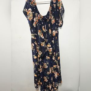 Plus size navy blue floral duster.